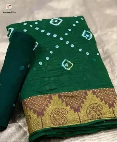 Cotton Bandhani Print Sarees with Blouse piece