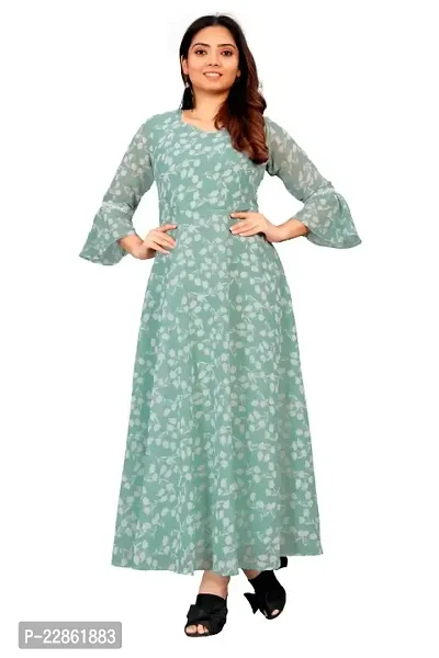 Classic Georgette Printed Maxi Dress for Women-thumb0