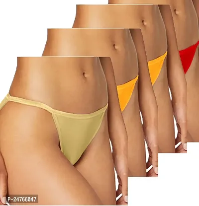 pavvoin Women's Muticolored String Bikini Panty Pack of 4-thumb0