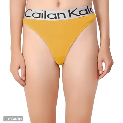 cailan kalai cotton blend yellow thong panty for women pack of 1-thumb0