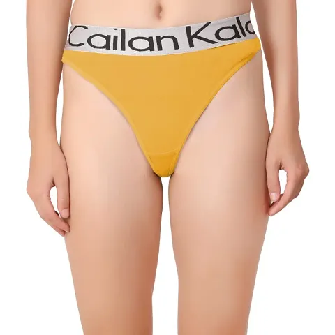 cailan kalai cotton blend yellow thong panty for women pack of 1