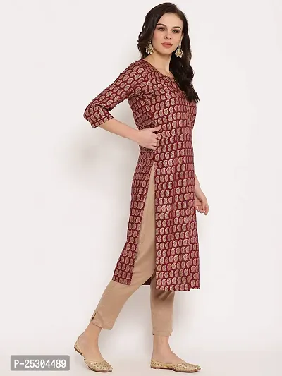 Mussy Designer Maroon Viscose Rayon Printed Straight Kurta-thumb4