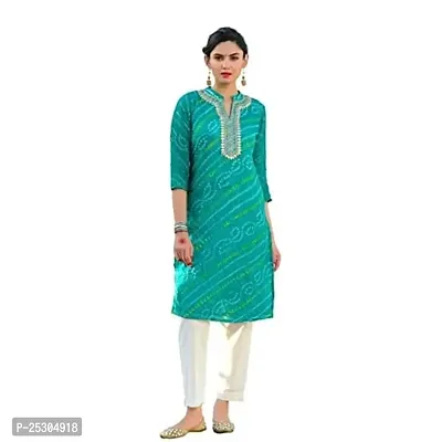 Mussy Embroidery Bandhej Kurta (Medium) Green-thumb0