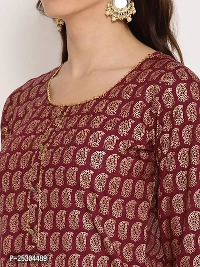 Mussy Designer Maroon Viscose Rayon Printed Straight Kurta-thumb5