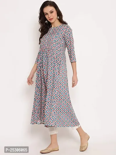 Mussy Designer Blue Viscose Rayon Printed A-line Kurta-thumb3