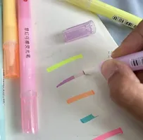 Ukraaft Erasable Highlighters | Markers Set Of 6 Pastel Shades | Chisel Tip Fine Grip Marker Pen | Stationery  Kids | DIY Art Craft Scrapbook Calligraphy Birthday Return Gift for Girls Kids-thumb1