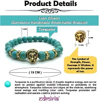 EDMIRIA Natural Semi Precious Stones Gold Silver Plated Lion Charm Reiki Chakra Healing Crystal 8mm Gemstones Beads Elastic Strechable Bracelet for Men Women Gold+Turquoise-thumb2