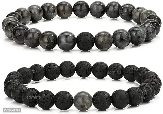 EDMIRIA Beaded Bracelets Couples Matching Distance Combo Bracelet Set Lava Rock Beads for Women Men Stone Jewelry Labradorite+Lava