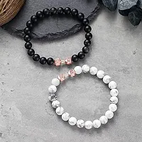 EDMIRIA Howlite Bracelet Black Matte Agate Dumbbell Bracelet 2 Pc Couples Bracelet Distance Bracelet Energy Beads Bracelet for Valentines Day Present Howlite Rosegold + Agate Rosegold-thumb2