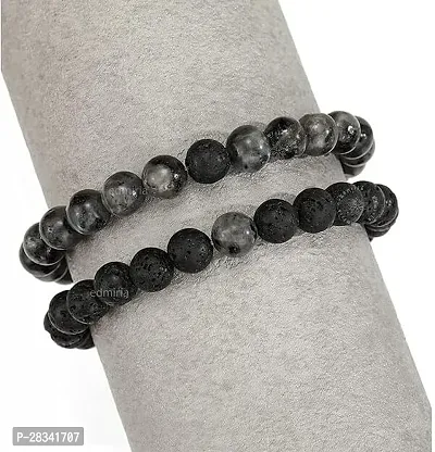 EDMIRIA Beaded Bracelets Couples Matching Distance Combo Bracelet Set Lava Rock Beads for Women Men Stone Jewelry Labradorite+Lava-thumb2