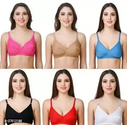 Stylish Multicoloured Cotton Blend Solid Bras For Women Pack Of 6-thumb0