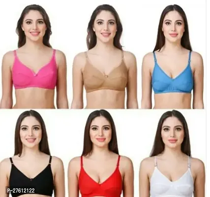 Stylish Multicoloured Cotton Blend Solid Bras For Women Pack Of 6