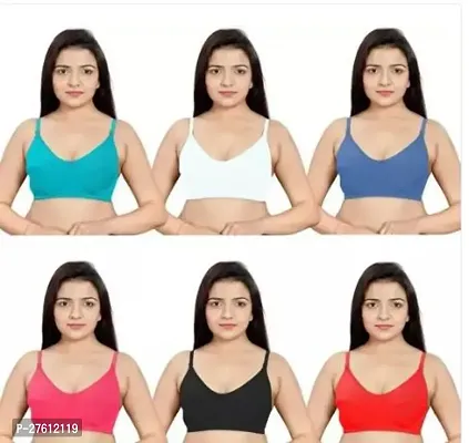 Stylish Multicoloured Cotton Blend Solid Bras For Women Pack Of 6-thumb0