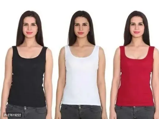 Stylish Multicoloured Cotton Blend Solid Regular Camisoles For Women Pack of 3-thumb0