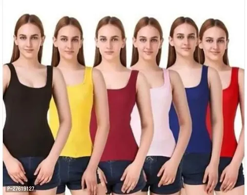 Stylish Multicoloured Cotton Linen Solid Regular Camisoles For Women Pack of 6