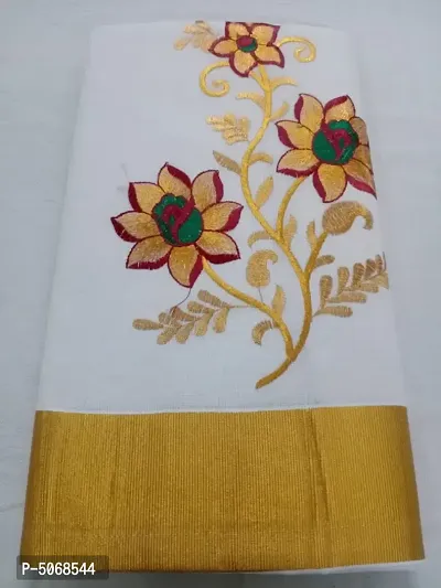 Beautiful Cotton Kerala Kasavu Saree with Blouse piece-thumb2