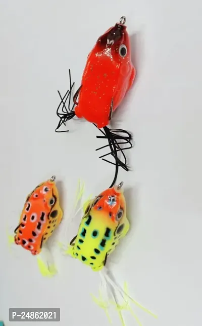 FISHING FROG 15 GRAM FROG IMAGE SHOWING 3 COLOR( RED , YELLOW, ORANGE YELLOW) CUSTOMER WILL RECEIVE  / NAKLI MANDAK / FISHING LURE / SOFT BAIT  / SILICON FROG