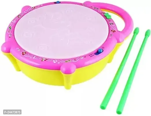 Mayank  company New Model Flash Plastic Drum Musical Toys with 3D Lights and Music Toys with 2 pc Sticks-thumb0