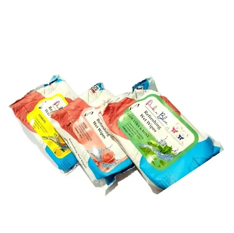 Refreshing wet wipes for cleansing (pack of 3) 25 each