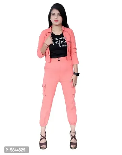 IMPORTED STRETCHABLE THREE PIECE DRESS. TOP CARGO TROUSER WITH JACKET-thumb0