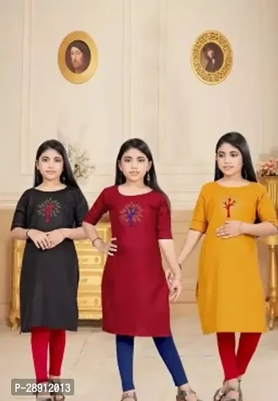 Alluring Multicoloured Cotton Solid Kurtas For Girls Pack Of 3