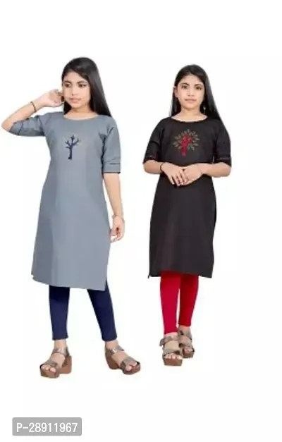 Alluring Multicoloured Cotton Solid Kurtas For Girls Pack Of 2-thumb0