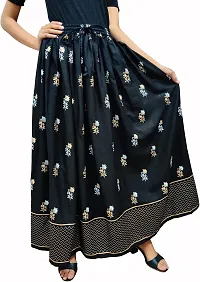 Women's Ethnic Designer Rajasthani Jaipuri Skirt Mid Waist Elastic Flared Skirt Gold Printed Festival Fashionable Long Skirt|Skirts For Women Stylish Latest (Full Length, Free Size)-thumb2