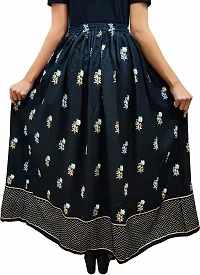 Women's Ethnic Designer Rajasthani Jaipuri Skirt Mid Waist Elastic Flared Skirt Gold Printed Festival Fashionable Long Skirt|Skirts For Women Stylish Latest (Full Length, Free Size)-thumb1