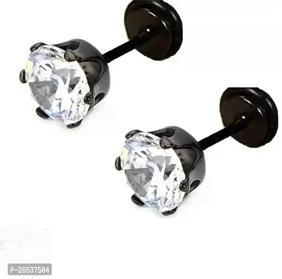 Little Wish Black Plated Glittering White Crystal Earring Small Round Crystal Stud Earrings for Men And Women