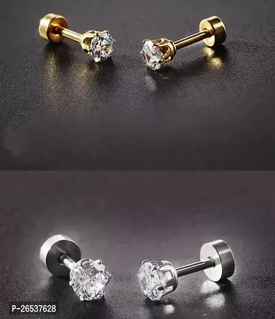 Little Wish Fancy Combo of Gold and silver Small Round Crystal Stud Earrings for Men and Women