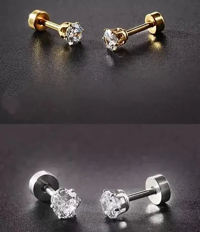 Little Wish Fancy Combo of and Round Crystal Stud Earrings for Men and Women