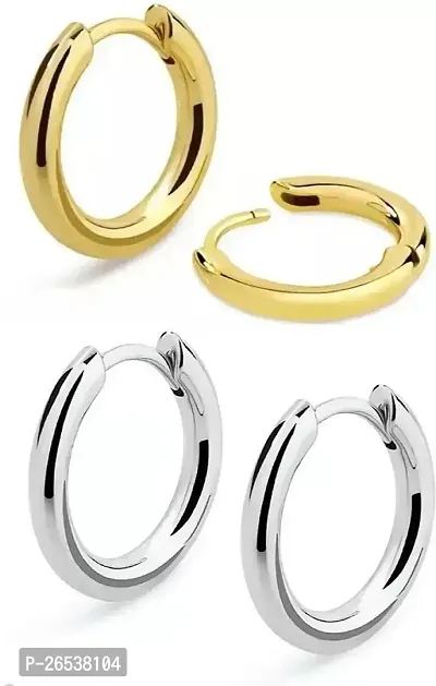 Little Wish Combo of Stylish Gold and Silver Hoop Earring for Men And Women