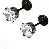 Little Wish Fancy Combo of Silver and Black Small Round Crystal Stud Earrings For Men and Women (PACK OF 2 PAIR)-thumb1