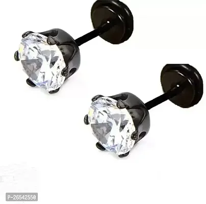 Little Wish Fancy Combo of Silver and Black Small Round Crystal Stud Earrings For Men and Women (PACK OF 2 PAIR)-thumb2