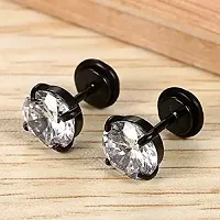 Little Wish Fancy Combo of Silver and Black Small Round Crystal Stud Earrings For Men and Women (PACK OF 2 PAIR)-thumb4