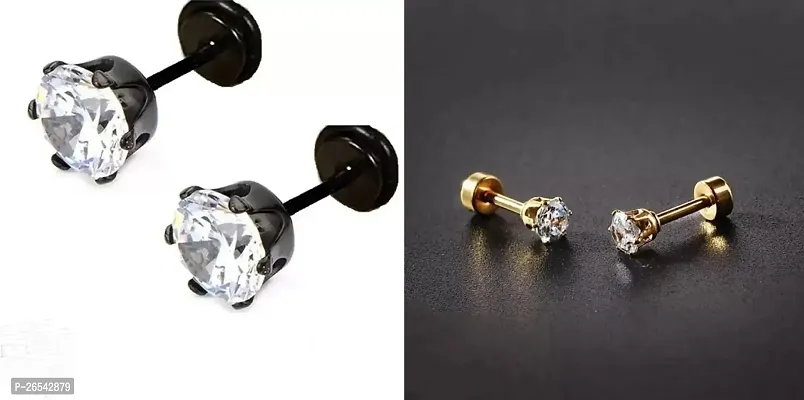 Little Wish Fancy Combo of Gold and Black Small Round Crystal Stud Earrings for Men And Women