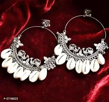 Little Wish Latest Design Chand Bali (with shell and synthetic stone work) Alloy Chandbali Earring For Girls and Women-thumb2