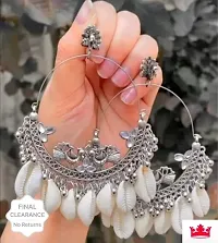 Little Wish Latest Design Chand Bali (with shell and synthetic stone work) Alloy Chandbali Earring For Girls and Women-thumb2