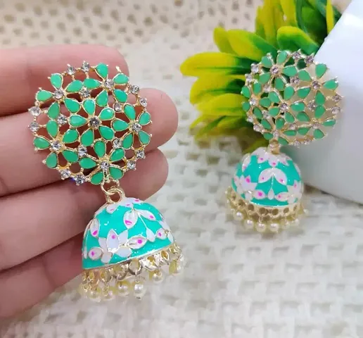 Stylish stone tree Meenakari Jhumka