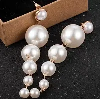 Little Wish Long Pearl Earrings Pearl Alloy Drops  Danglers For Girls and Women-thumb2