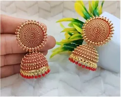 Little Wish Stylish  Party Wear Red Jhumkas for Girls and Women-thumb2