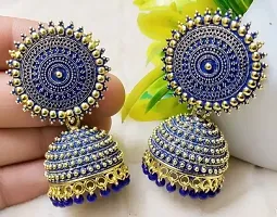 Party Wear Sky Blue and Pink Jhumka Earrings (Pack of 2 Pair)-thumb3