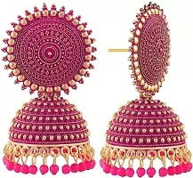 Party Wear Sky Blue and Pink Jhumka Earrings (Pack of 2 Pair)-thumb1