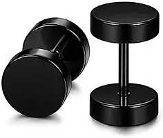 Trendy Black and Silver Dumbbell Stud Earrings Combo-thumb2