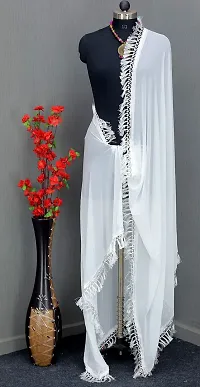 NEEL ART Women's Plain Casual Chinon Silk Fabric with Lace border Dupatta.(Free Size_White_09)-thumb1