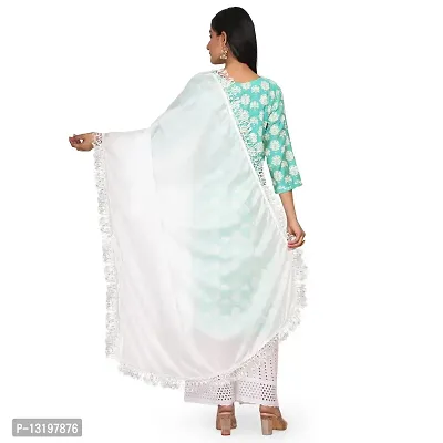 NEEL ART Women's Plain Casual Chinon Silk Fabric with Lace border Dupatta.(Free Size_White_09)-thumb4