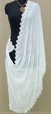 NEEL ART Women's Embroidered Chiffon Dupatta with Lace border.(Free Size_White_03)-thumb1