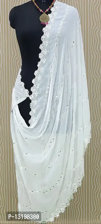 NEEL ART Women's Embroidered Chiffon Dupatta with Lace border.(Free Size_White_03)-thumb2