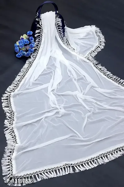 NEEL ART Women's Plain Casual Chinon Silk Fabric with Lace border Dupatta.(Free Size_White_09)-thumb3