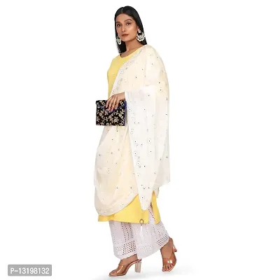 NEEL ART Women's Embroidered Chanderi Cotton Dupatta with Lace border.(Free Size_White_18)